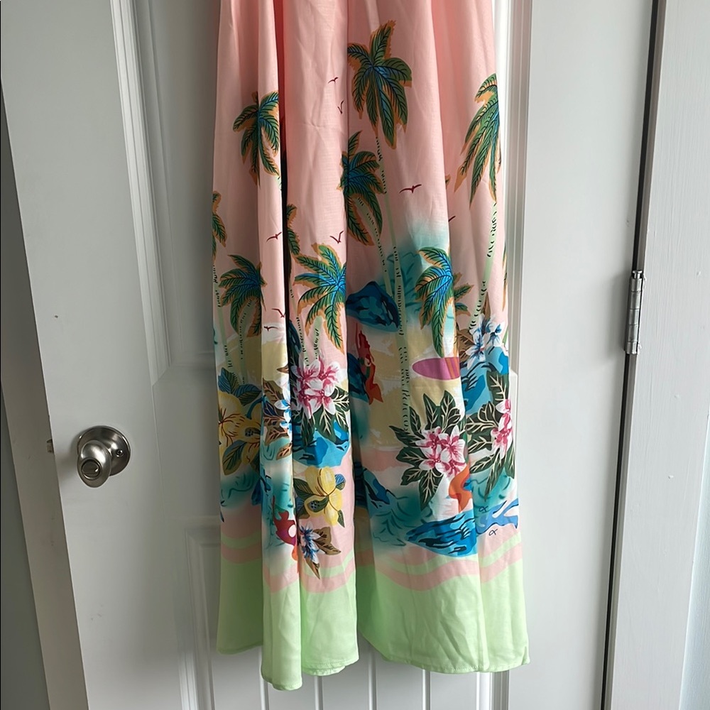 Women's Pink Tropical Maxi Dress - Picture 3 of 7